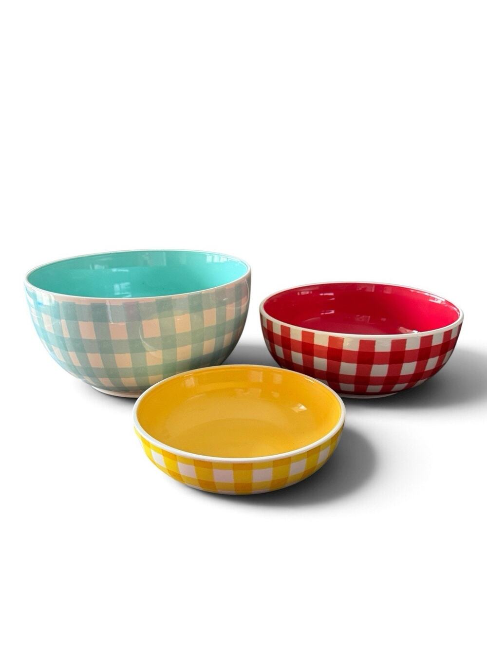 Pioneer Woman Gingham Ceramic Nesting Bowl 3 pc. Set Floral Country